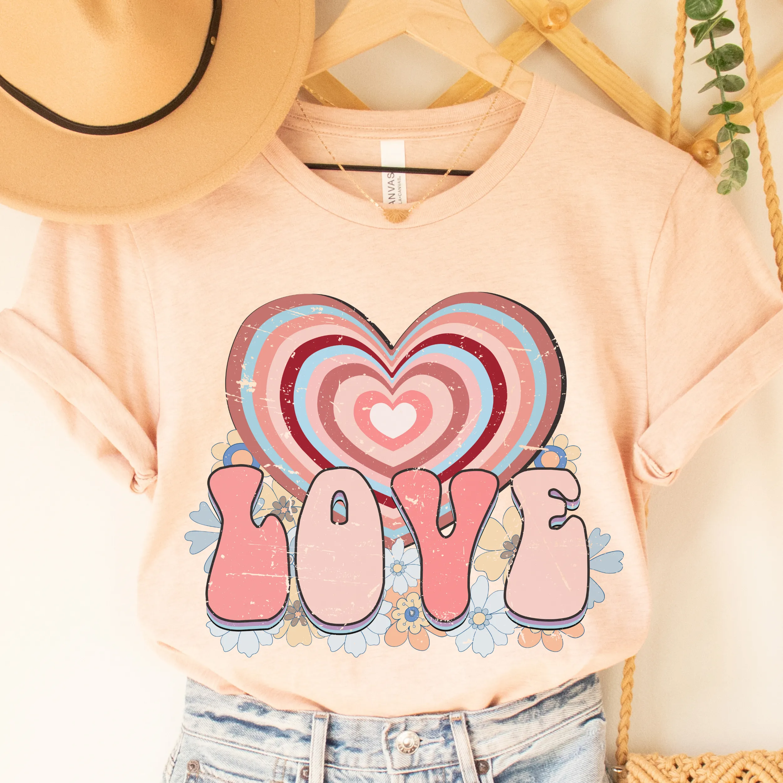 Women's Retro Valentine's Day T-Shirt in White, Pink, or Peach Bella Canvas Unisex Valentine's Gift Cute Vintage Valentine Love T-shirt