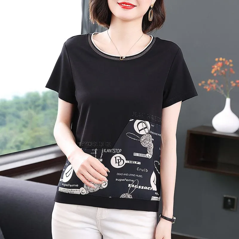 Women's T-Shirt Pure Cotton Black Loose Fit Niche Short Sleeve Tee