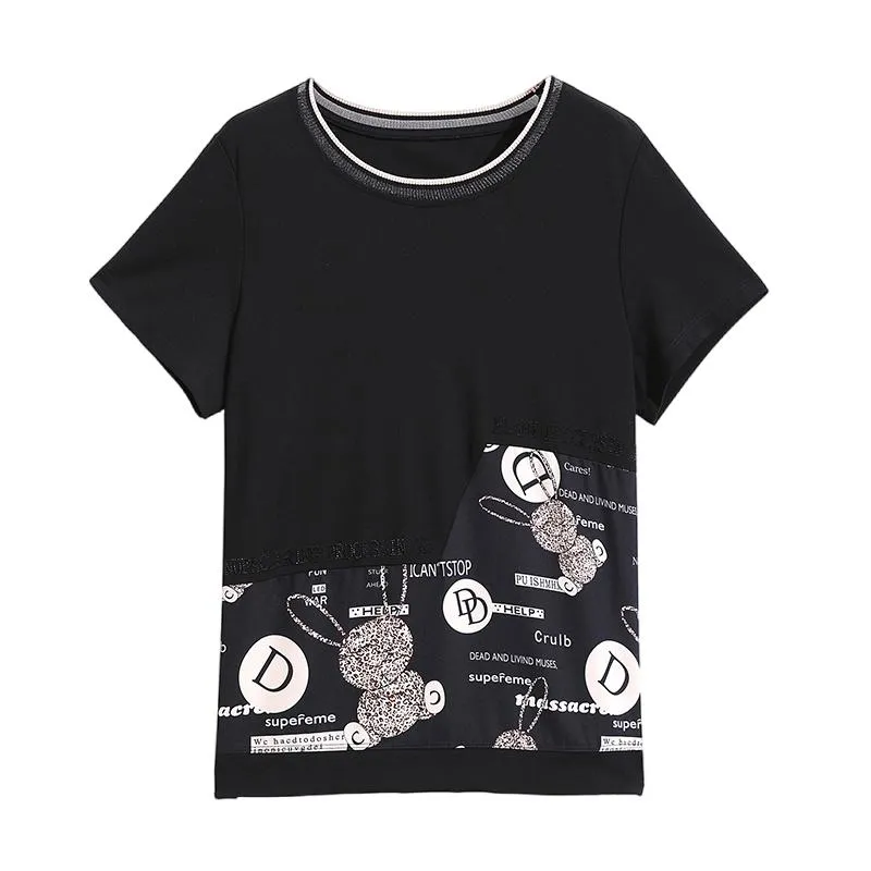 Women's T-Shirt Pure Cotton Black Loose Fit Niche Short Sleeve Tee