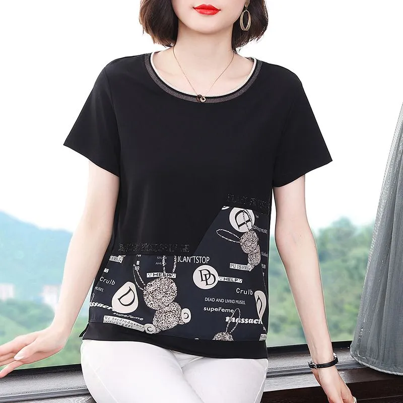 Women's T-Shirt Pure Cotton Black Loose Fit Niche Short Sleeve Tee