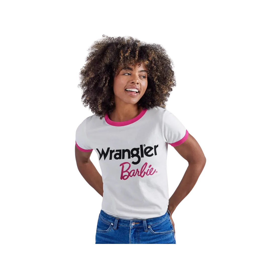 Wrangler  Barbie Ladies Logos Slim Ringer  Tee In Worth White
