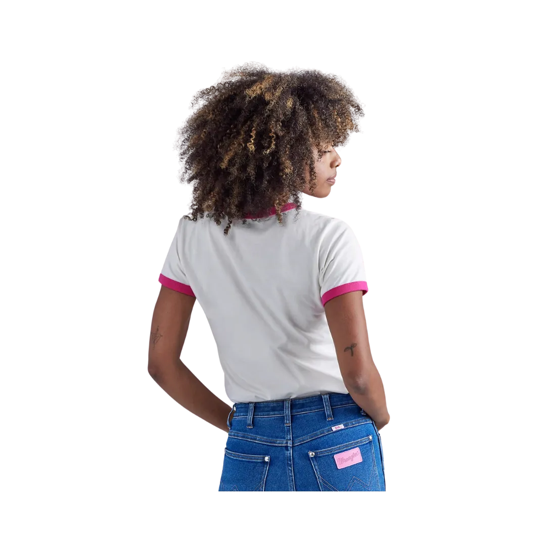 Wrangler  Barbie Ladies Logos Slim Ringer  Tee In Worth White