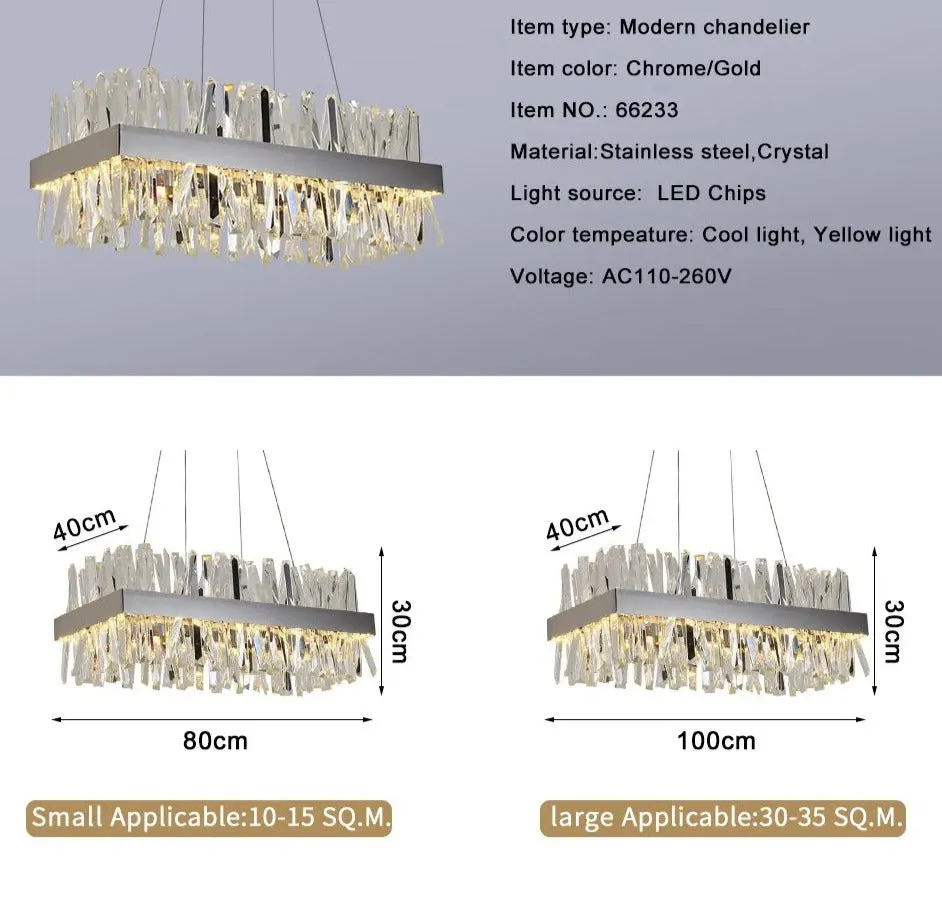 YLK Yasna Modern crystal chandelier for dining room rectangle island hanging