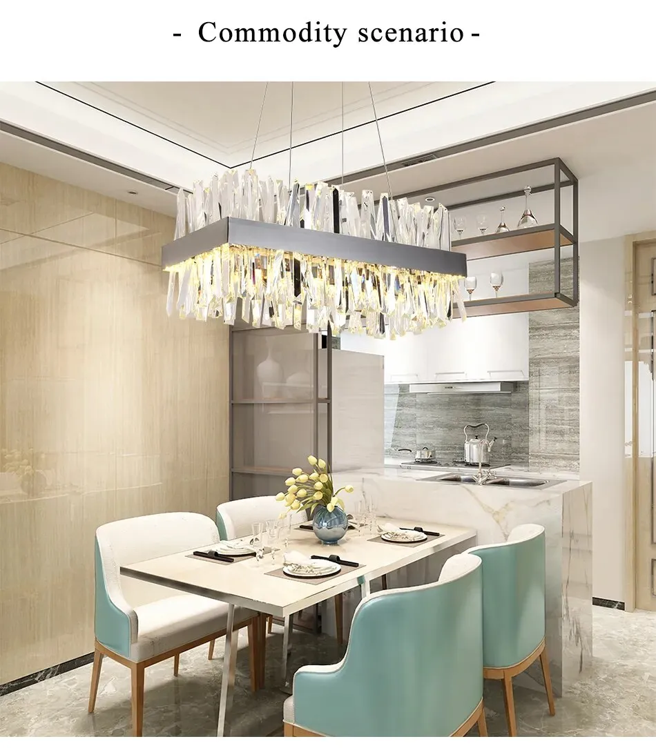 YLK Yasna Modern crystal chandelier for dining room rectangle island hanging